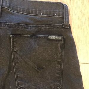 Hudson waxy/ distressed black cuffed cropped jeans